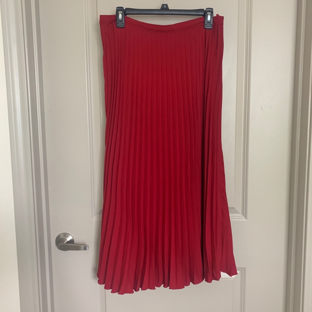 H&M Red Pleated Maxi Skirt